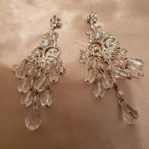 Long Silver and Crystal Earrings
